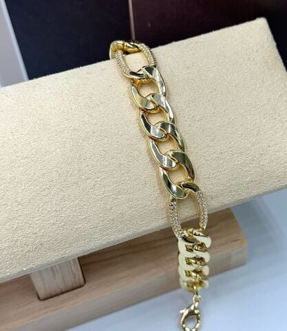 14 K Gold Zincir Taşlı Bileklik