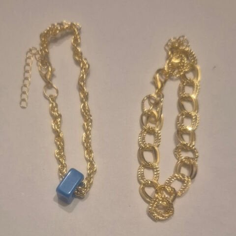 Gold Kaplama 2 li Mavi Boncuklu Bileklik