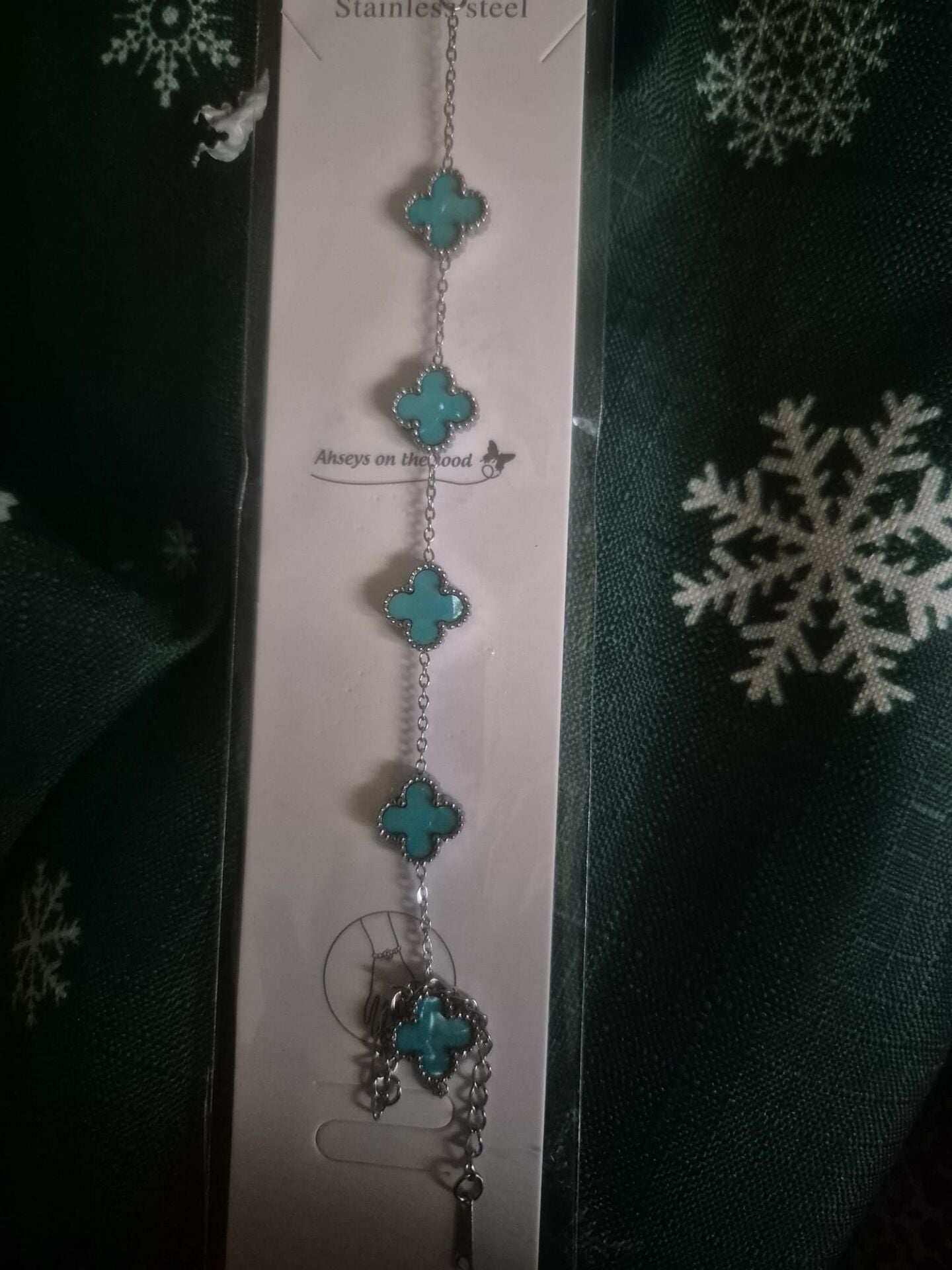 Mavi Taşlı Yonca Paslanmaz Çelik Bileklik