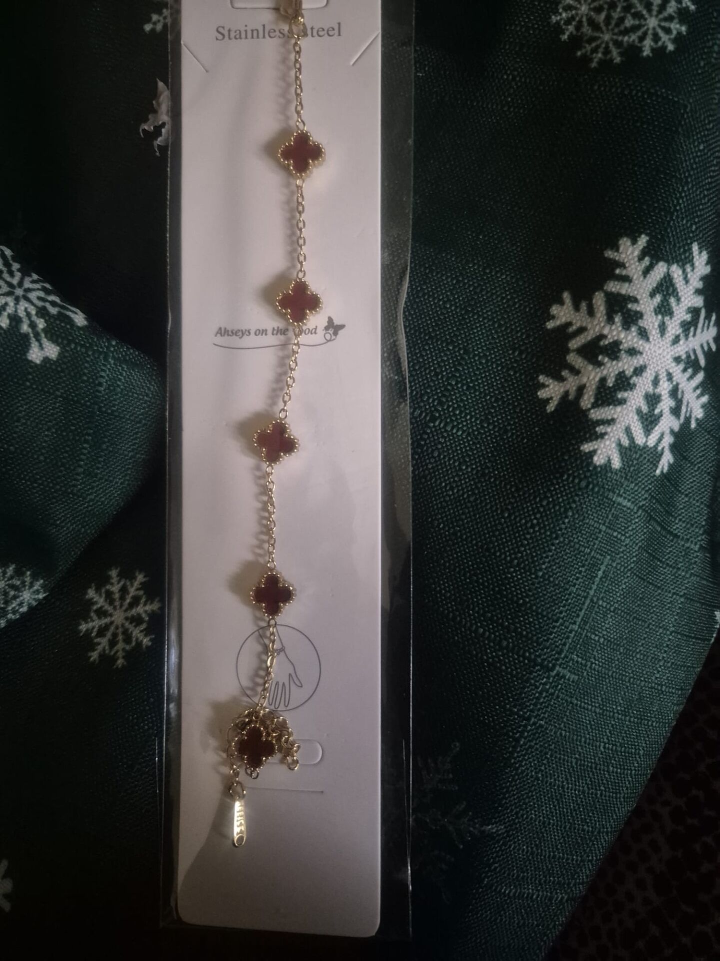 Kırmızı Taşlı Yonca Paslanmaz Çelik Bileklik